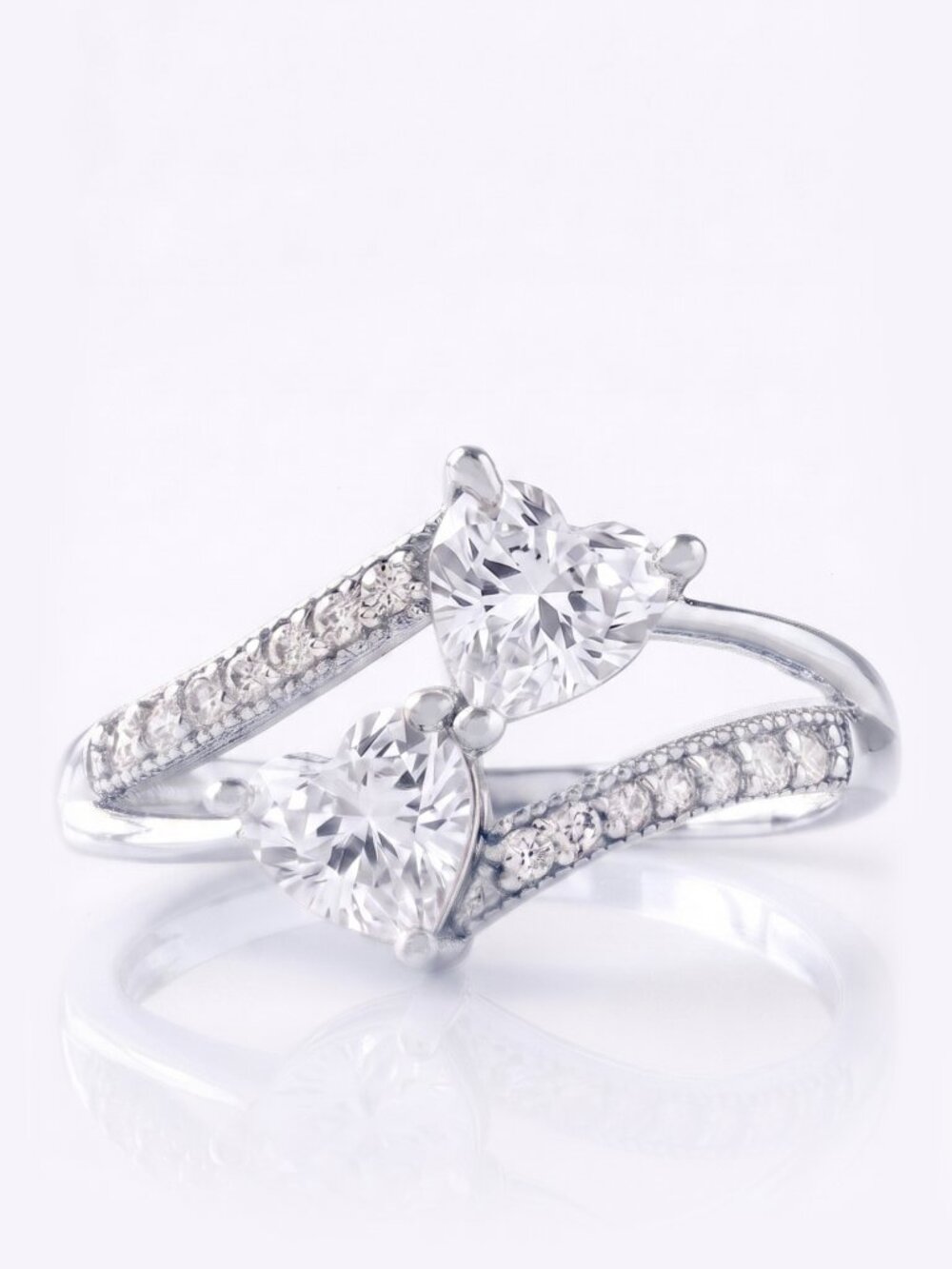 Double heart ring, 925 Sterling Silver Charmed Aroma Valentines